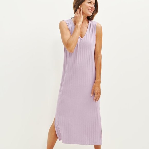 Lavendar Rib Midi Dress XS AMOURVERT - Picture 1 of 2